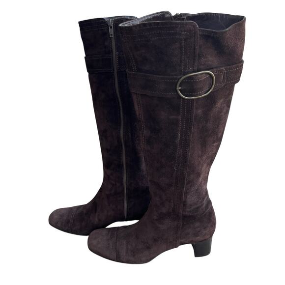 Cole Haan Boots Women Size 8.5 B Brown Suede Buckle Waterproof Heeled Knee Boots - Picture 8 of 16